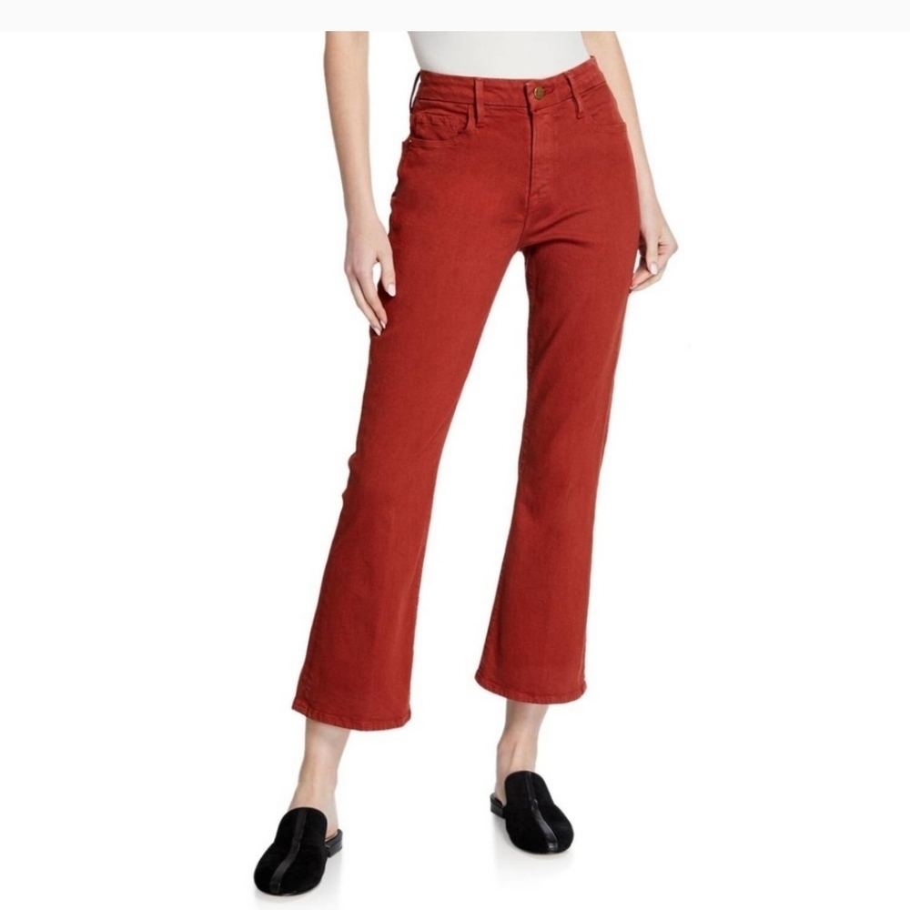 Frame Denim Women's Rust Red Cropped Flare Pants